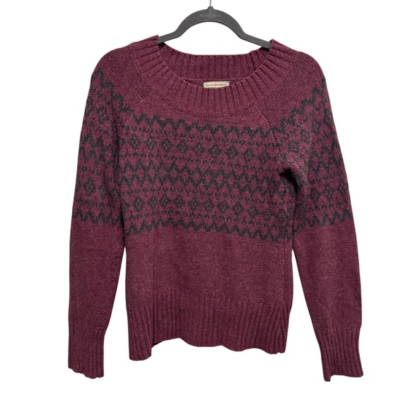 Royal Robbins Fair Isle Sweater Wool Yak Blend Pullover Knit Stretch Burgundy S - Picture 1 of 7
